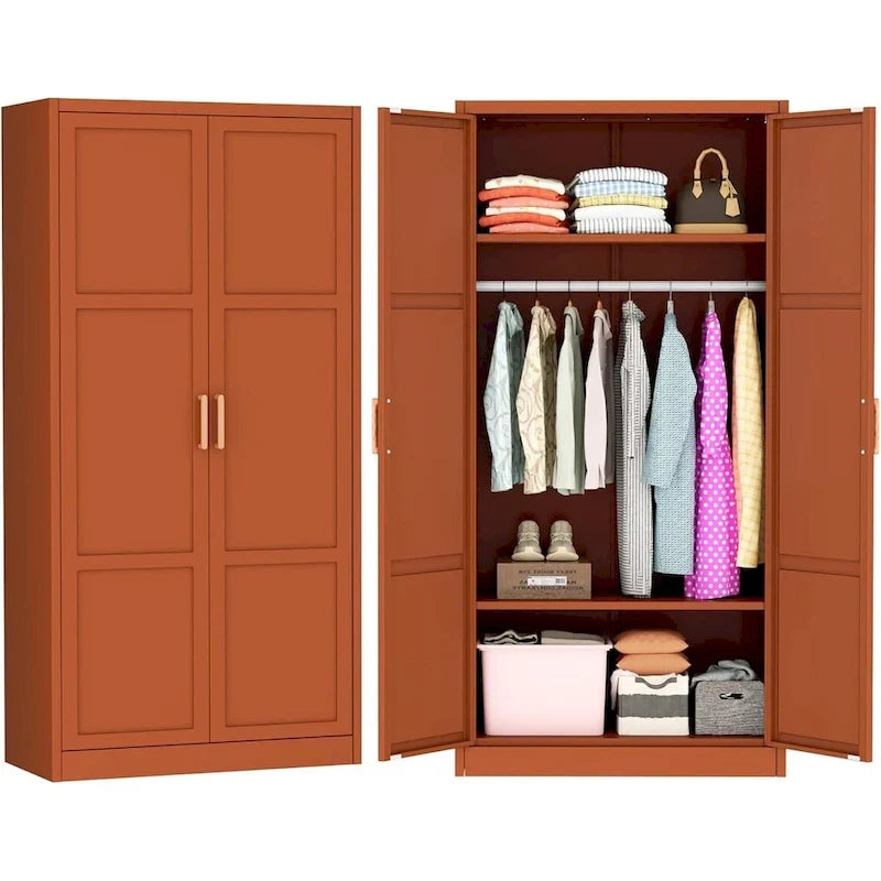 Modern Metal Lockable Wardrobe Armoire Storage Cabinet