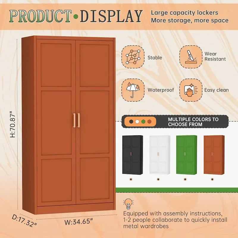 Modern Metal Lockable Wardrobe Armoire Storage Cabinet