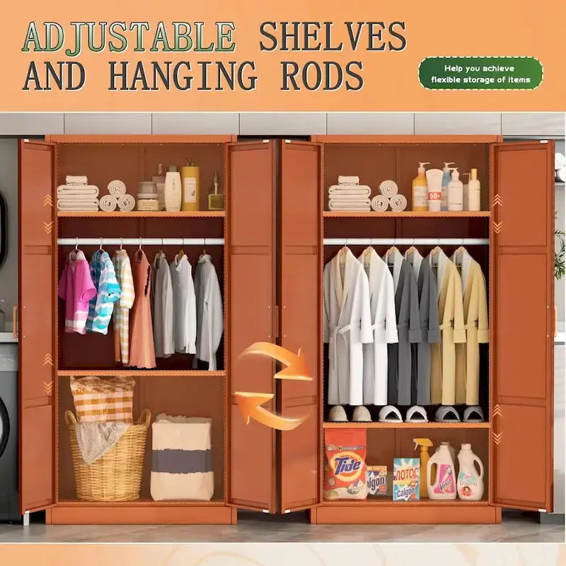 Modern Metal Lockable Wardrobe Armoire Storage Cabinet