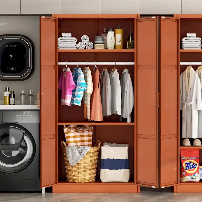 Modern Metal Lockable Wardrobe Armoire Storage Cabinet