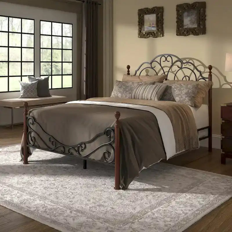 Graceful Scroll Bronze Metal Bed