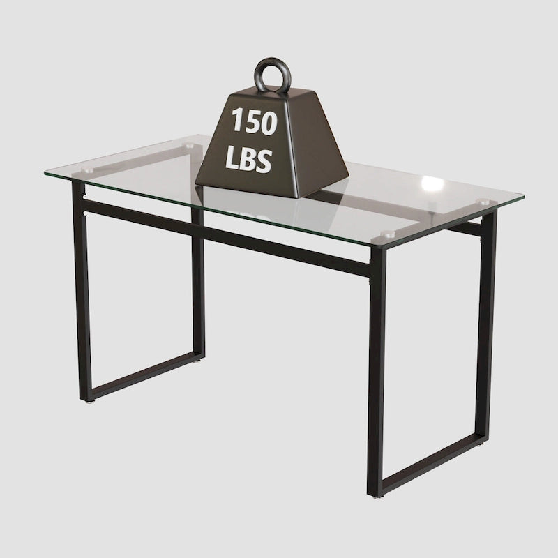 Modern Minimalist Rectangular Glass Dining Table for 4-6 with 0.31 Tempered Glass Tabletop and Black Chrome Metal Legs
