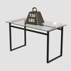 Modern Minimalist Rectangular Glass Dining Table for 4-6 with 0.31 Tempered Glass Tabletop and Black Chrome Metal Legs