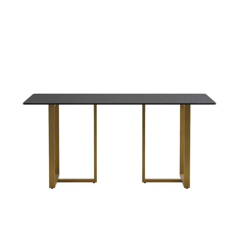 Black Modern 63L x 35W Rectangular Marble Dining Table with Steel Legs