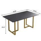 Black Modern 63L x 35W Rectangular Marble Dining Table with Steel Legs