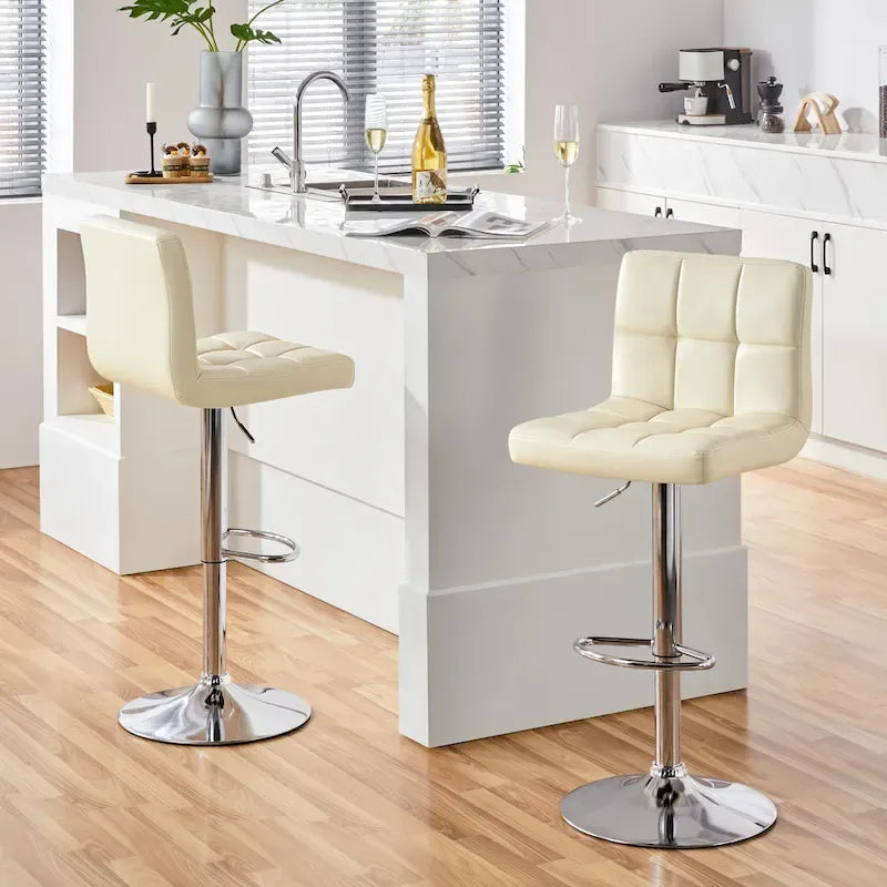 2pcs Adjustable Modern Faux Leather Swivel Bar Chairs