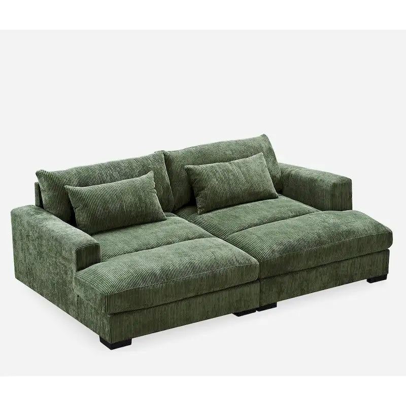 Luxe Sleeper Sofa Corduroy Upholstery Double Chaise Design Convertible to Twin Size Bed