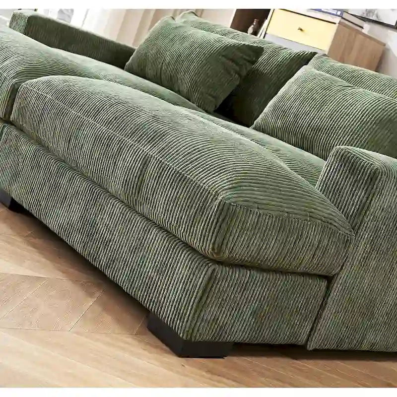 Luxe Sleeper Sofa Corduroy Upholstery Double Chaise Design Convertible to Twin Size Bed