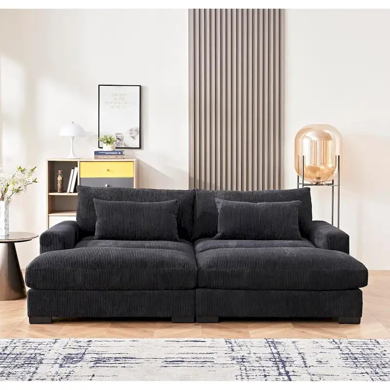 Luxe Sleeper Sofa Corduroy Upholstery Double Chaise Design Convertible to Twin Size Bed