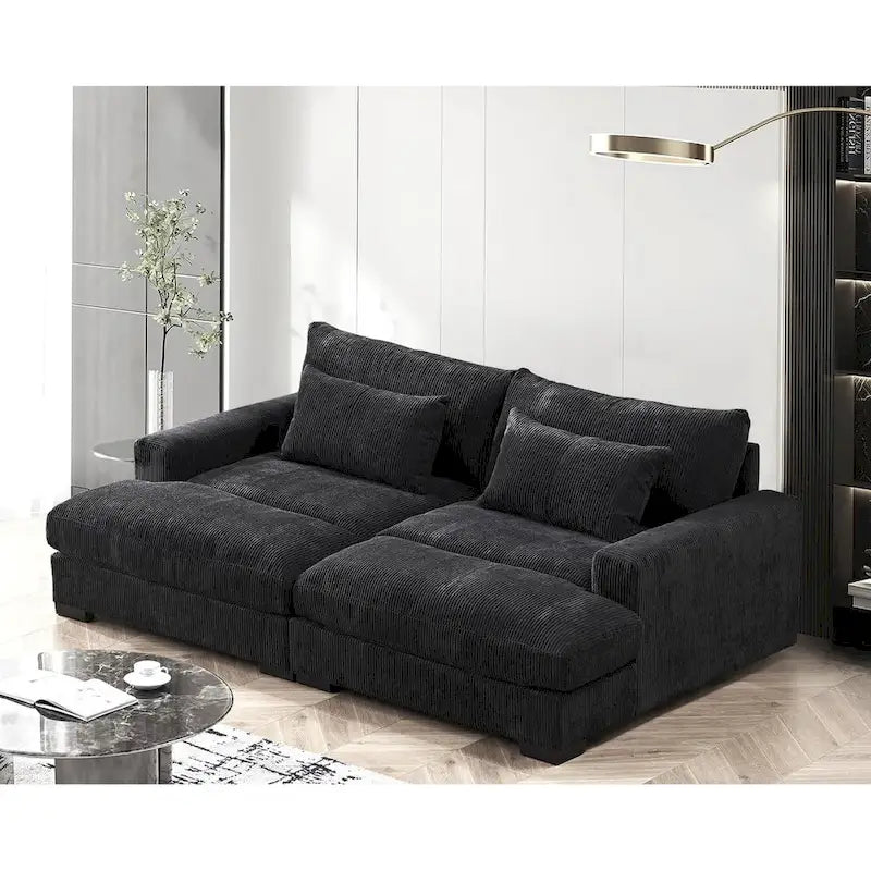 Luxe Sleeper Sofa Corduroy Upholstery Double Chaise Design Convertible to Twin Size Bed