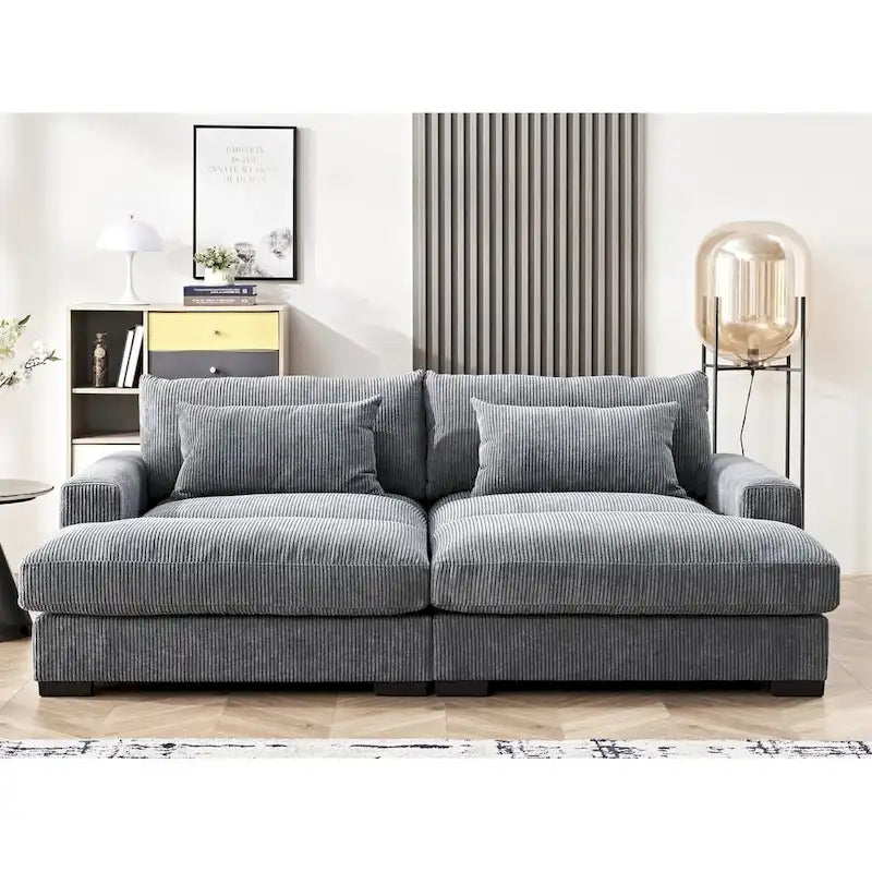 Luxe Sleeper Sofa Corduroy Upholstery Double Chaise Design Convertible to Twin Size Bed