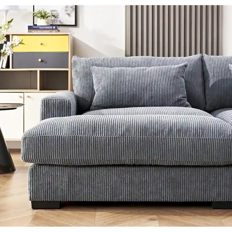 Luxe Sleeper Sofa Corduroy Upholstery Double Chaise Design Convertible to Twin Size Bed