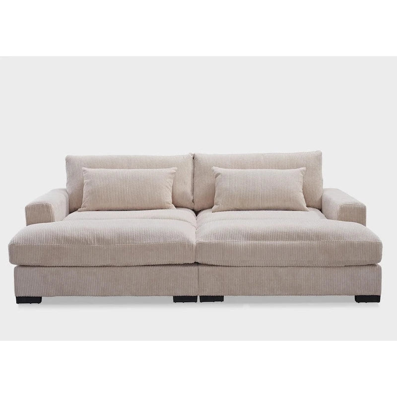 Luxe Sleeper Sofa Corduroy Upholstery Double Chaise Design Convertible to Twin Size Bed