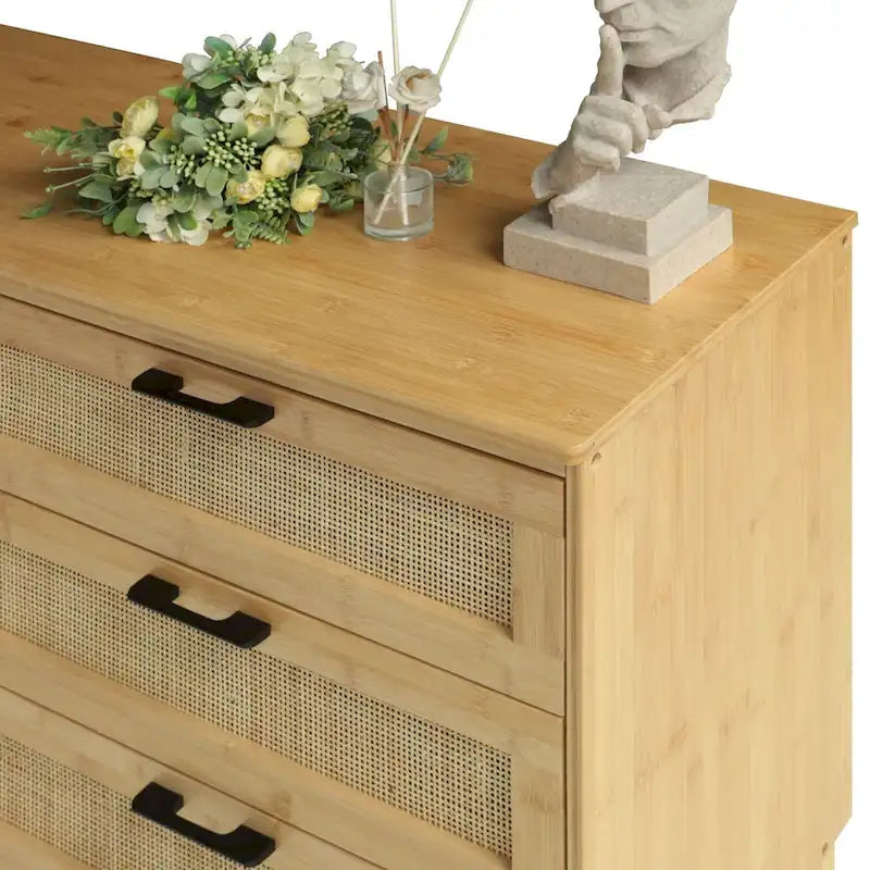 6-Drawer Bamboo High Stand Cabinet Dresser Chest of Drawers Long Storage Dresser