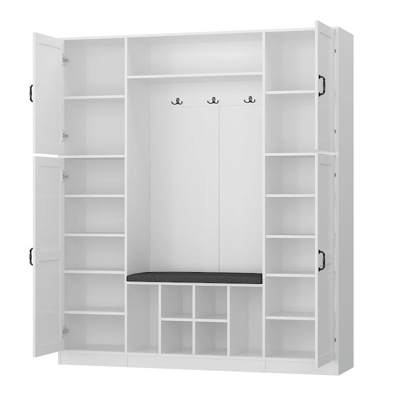 Large Entryway Storage with Hall Tree Shoe Bench and Accent Cabinets
