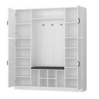 Large Entryway Storage with Hall Tree Shoe Bench and Accent Cabinets