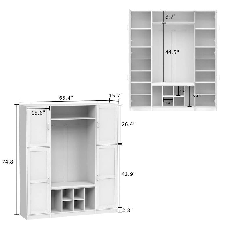 Large Entryway Storage with Hall Tree Shoe Bench and Accent Cabinets