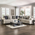 Transitional Beige Chenille Upholstered T-Cushion Sofa