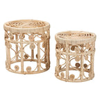 Modern Bohemian Natural Brown Rattan 2-Piece Nesting End Table Set