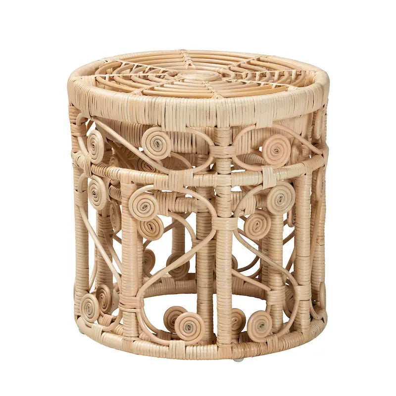 Modern Bohemian Natural Brown Rattan 2-Piece Nesting End Table Set