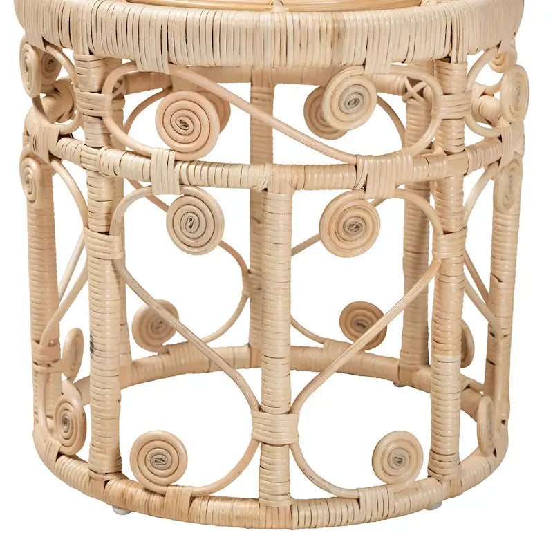 Modern Bohemian Natural Brown Rattan 2-Piece Nesting End Table Set