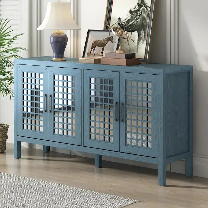 Retro Sideboard with 4 Door Large Storage and Adjustable Shelves - N/A