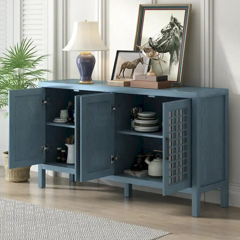 Retro Sideboard with 4 Door Large Storage and Adjustable Shelves - N/A