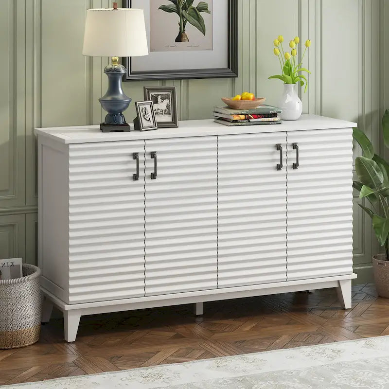 Retro Sideboard with 4 Door Large Storage and Adjustable Shelves - N/A