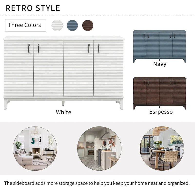 Retro Sideboard with 4 Door Large Storage and Adjustable Shelves - N/A