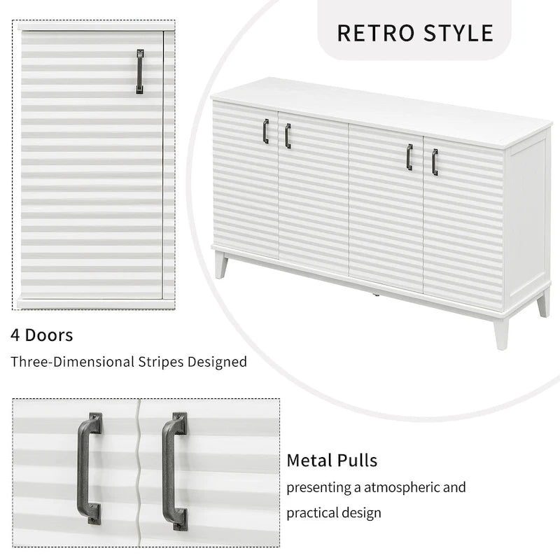 Retro Sideboard with 4 Door Large Storage and Adjustable Shelves - N/A