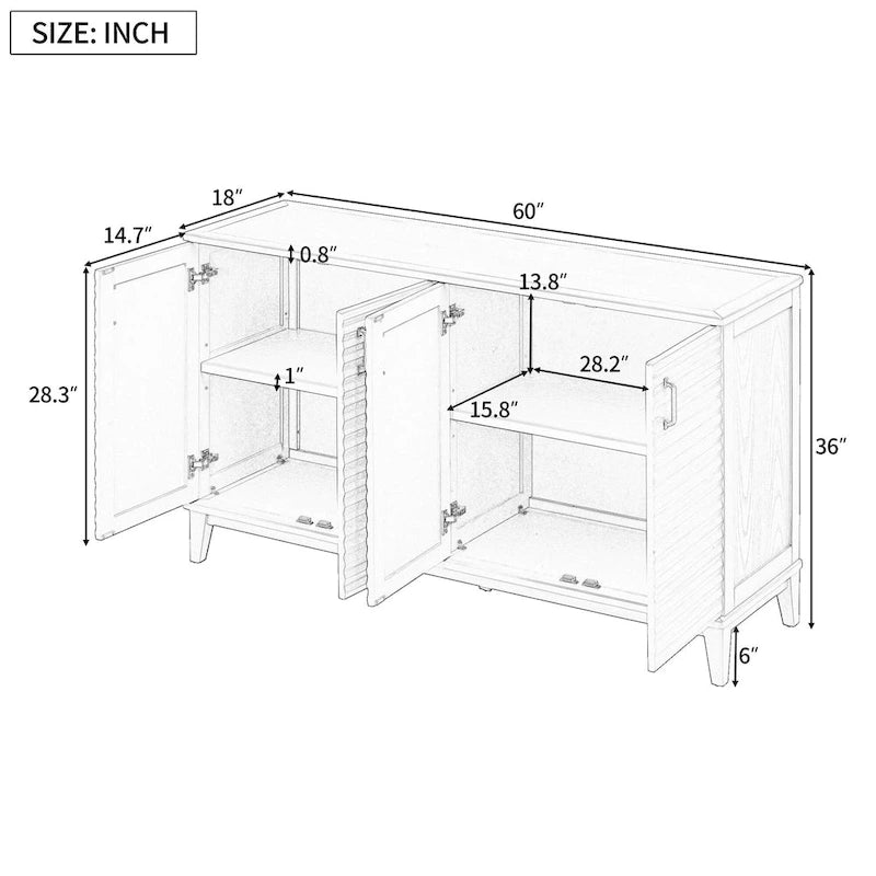 Retro Sideboard with 4 Door Large Storage and Adjustable Shelves - N/A