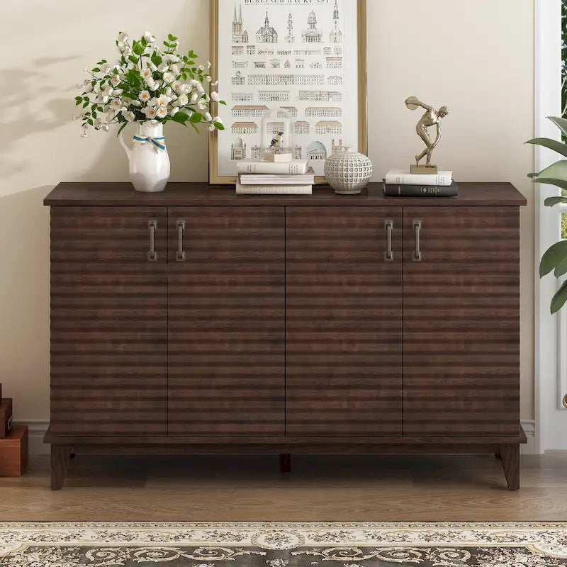 Retro Sideboard with 4 Door Large Storage and Adjustable Shelves - N/A