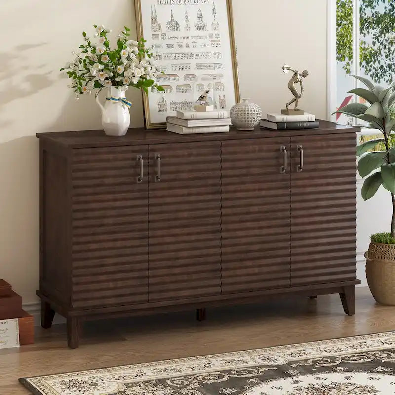 Retro Sideboard with 4 Door Large Storage and Adjustable Shelves - N/A