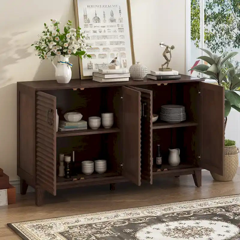 Retro Sideboard with 4 Door Large Storage and Adjustable Shelves - N/A
