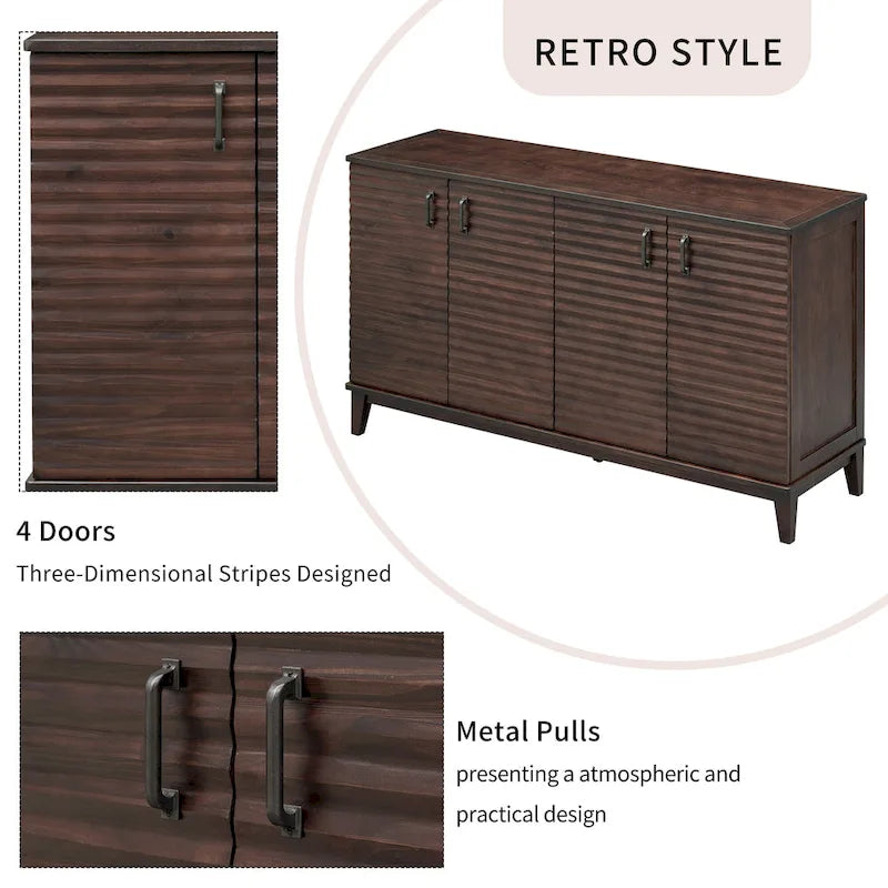 Retro Sideboard with 4 Door Large Storage and Adjustable Shelves - N/A