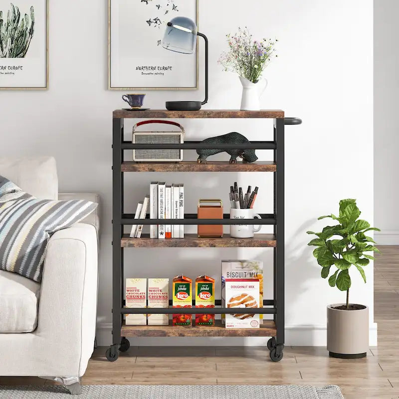 Kitchen Cart,Slim Storage Rolling Cart,4 Tier Narrow Serving Trolley with Wheels