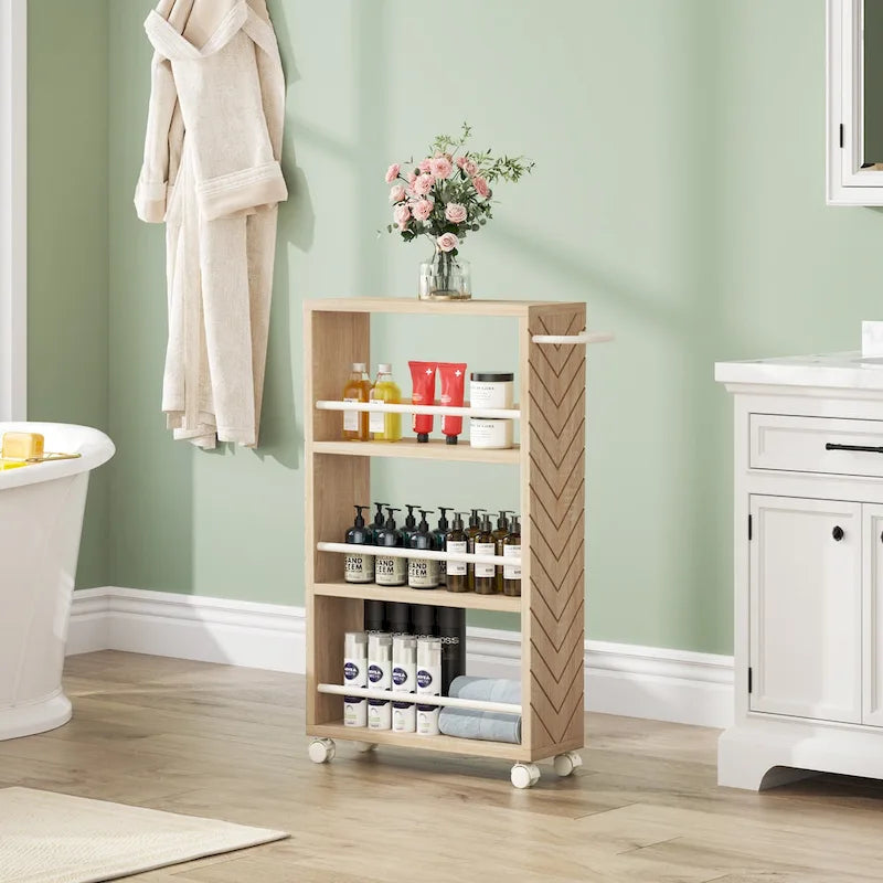 Kitchen Cart,Slim Storage Rolling Cart,4 Tier Narrow Serving Trolley with Wheels