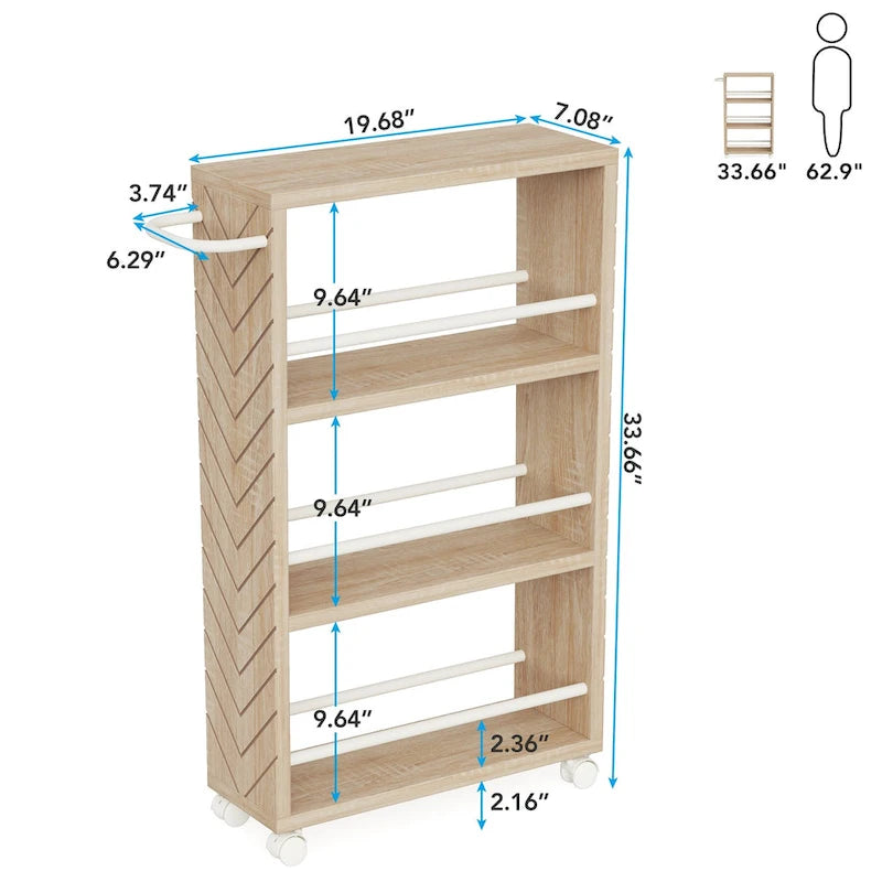 Kitchen Cart,Slim Storage Rolling Cart,4 Tier Narrow Serving Trolley with Wheels
