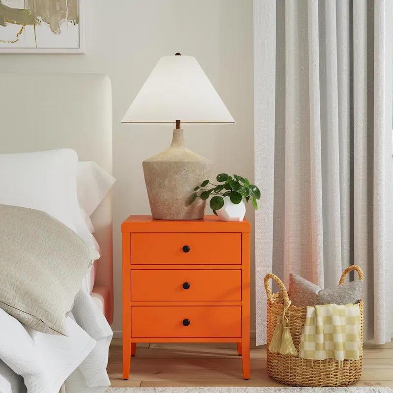 Painted Wood Storage Nightstand With Drawers