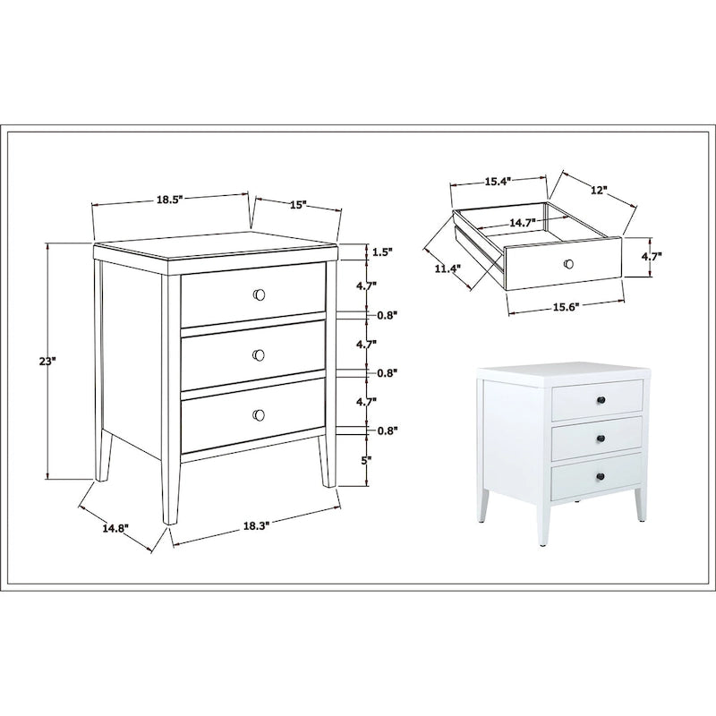 Painted Wood Storage Nightstand With Drawers