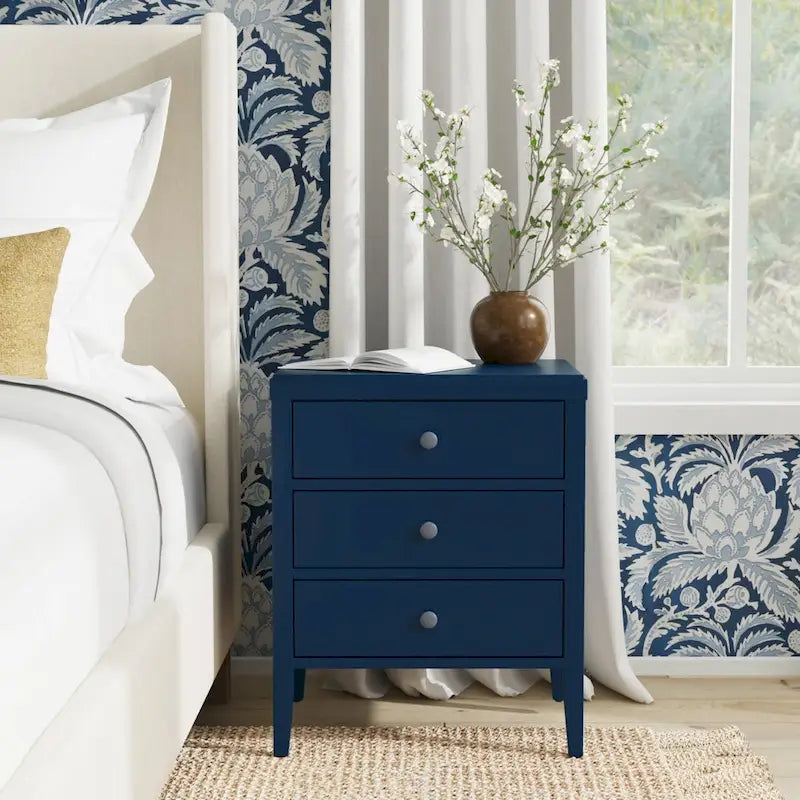 Painted Wood Storage Nightstand With Drawers