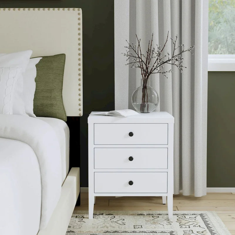 Painted Wood Storage Nightstand With Drawers