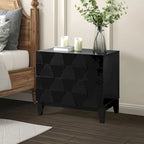 Mid-Century 2-Drawer Storage Nightstand with Adjustable Solid Wood Legs and Charging Station