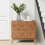 Mid-Century 2-Drawer Storage Nightstand with Adjustable Solid Wood Legs and Charging Station