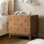 Mid-Century 2-Drawer Storage Nightstand with Adjustable Solid Wood Legs and Charging Station