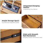 Mid-Century 2-Drawer Storage Nightstand with Adjustable Solid Wood Legs and Charging Station