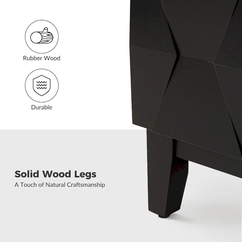 Mid-Century 2-Drawer Storage Nightstand with Adjustable Solid Wood Legs and Charging Station