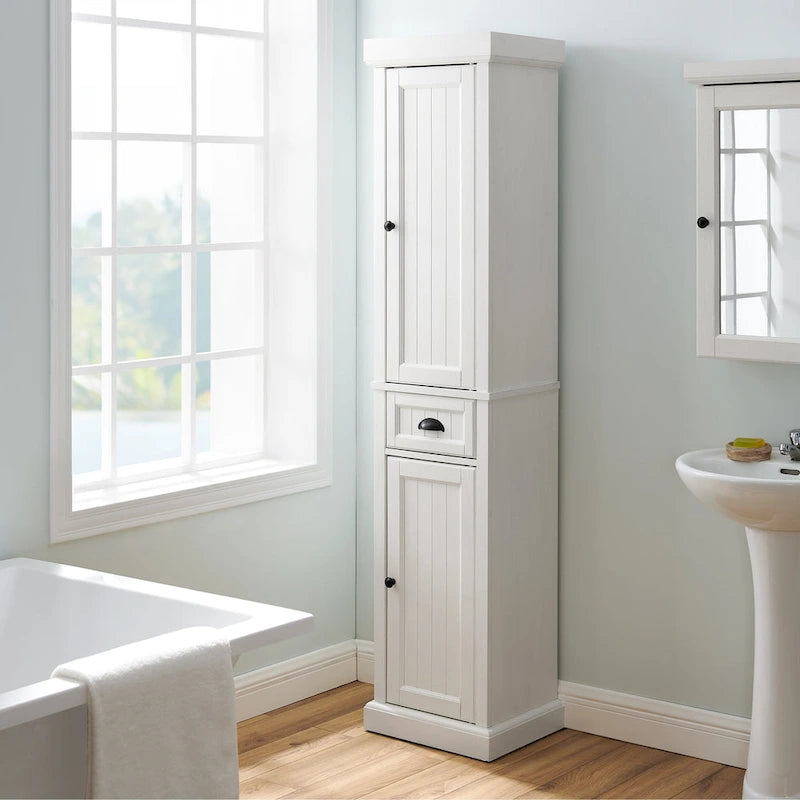 Tall Linen Cabinet Distressed White