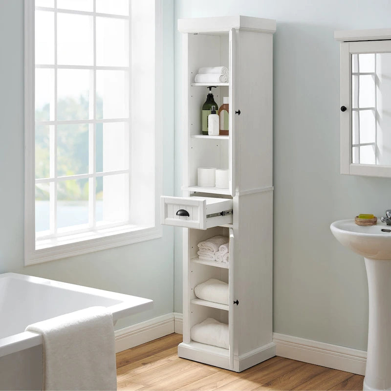 Tall Linen Cabinet Distressed White