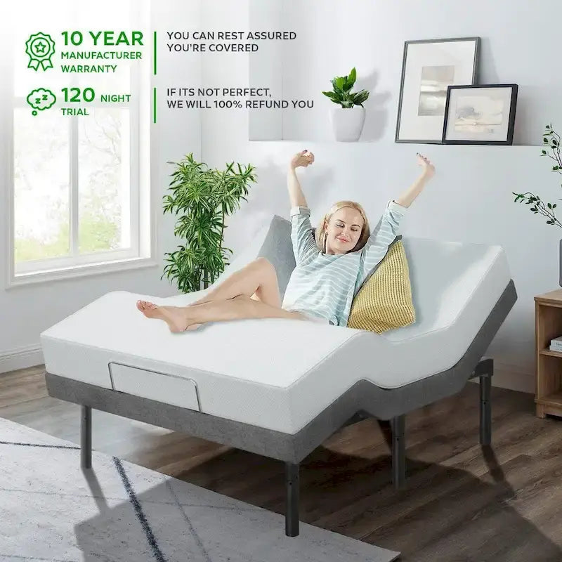 Split King Adjustable Bed Frame with 12-inch Gel Memory Foam Mattress, USB, App, Massage, Remote